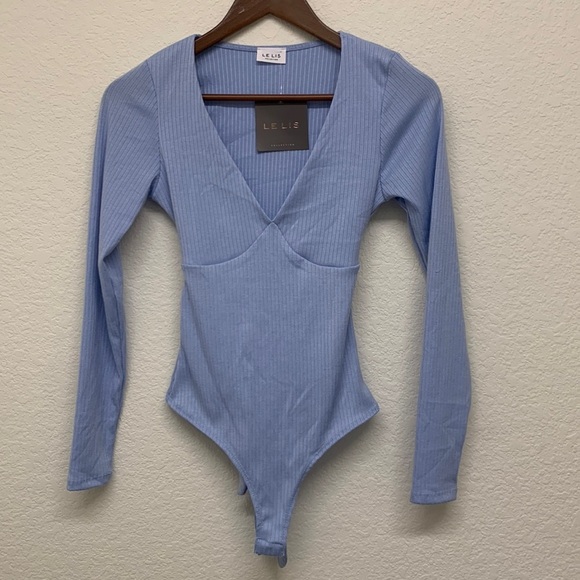 Le Lis Baby Blue Ribbed Knit Bodysuit - Picture 3 of 11